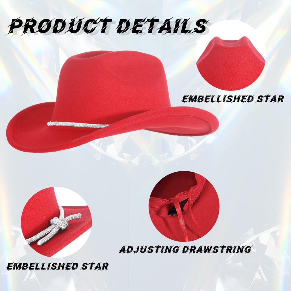 1587 Jerrcheezuna Womens Cowboy Hat Rhinestone Spark Cowgirl Hats Wide Brim View 4